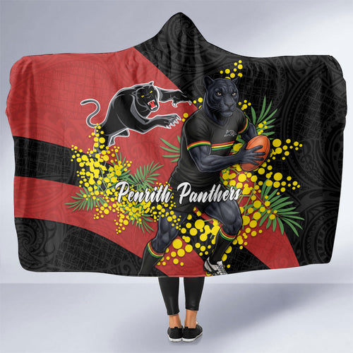 Penrith Panthers Hooded Blanket Golden Wattle Floral Polynesian - Australian Flower - Rugby Mascot