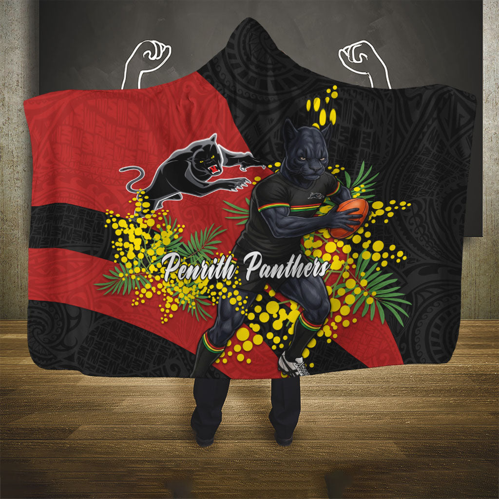 Penrith Panthers Hooded Blanket Golden Wattle Floral Polynesian - Australian Flower - Rugby Mascot