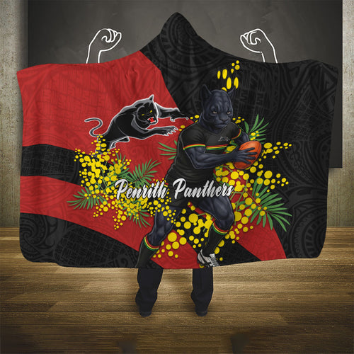 Penrith Panthers Hooded Blanket Golden Wattle Floral Polynesian - Australian Flower - Rugby Mascot
