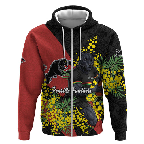 Penrith Panthers Hoodie Golden Wattle Floral Polynesian - Australian Flower - Rugby Mascot