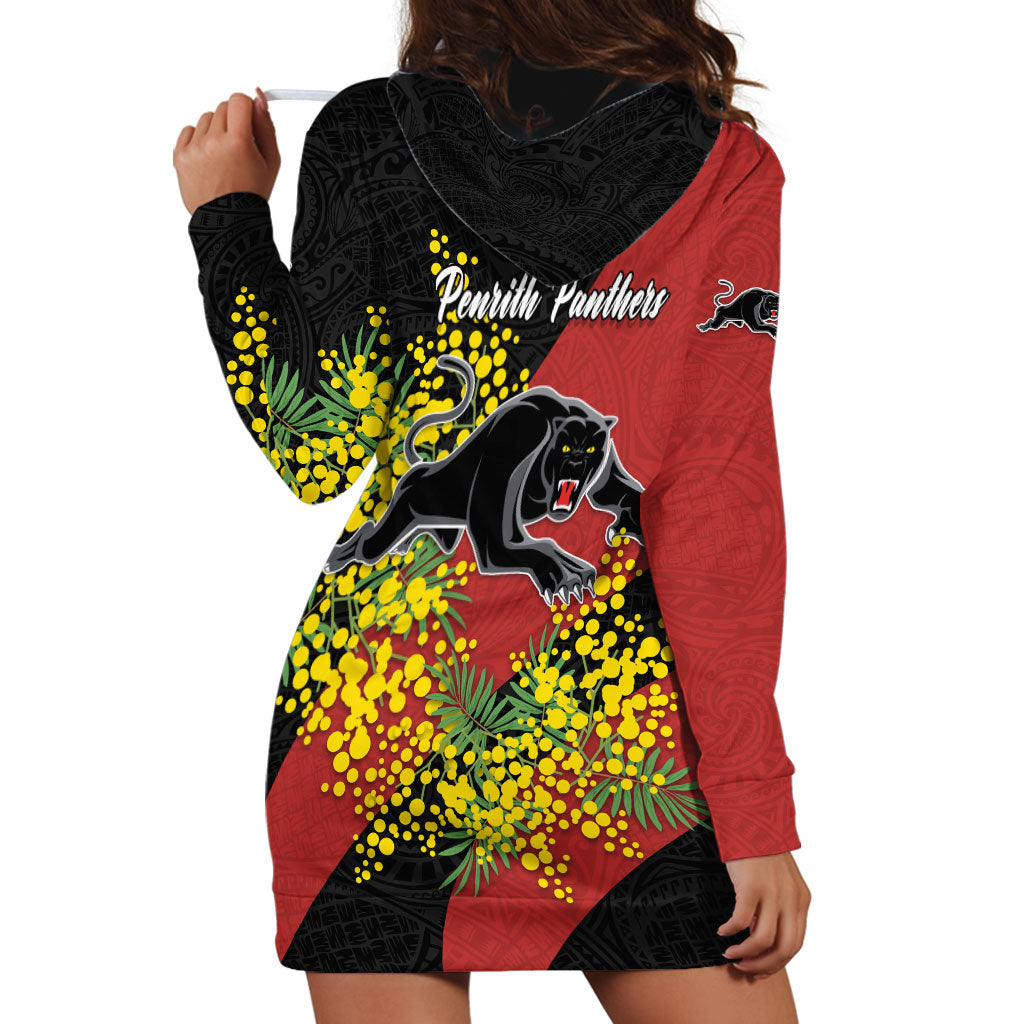 Penrith Panthers Hoodie Dress Golden Wattle Floral Polynesian - Australian Flower - Rugby Mascot