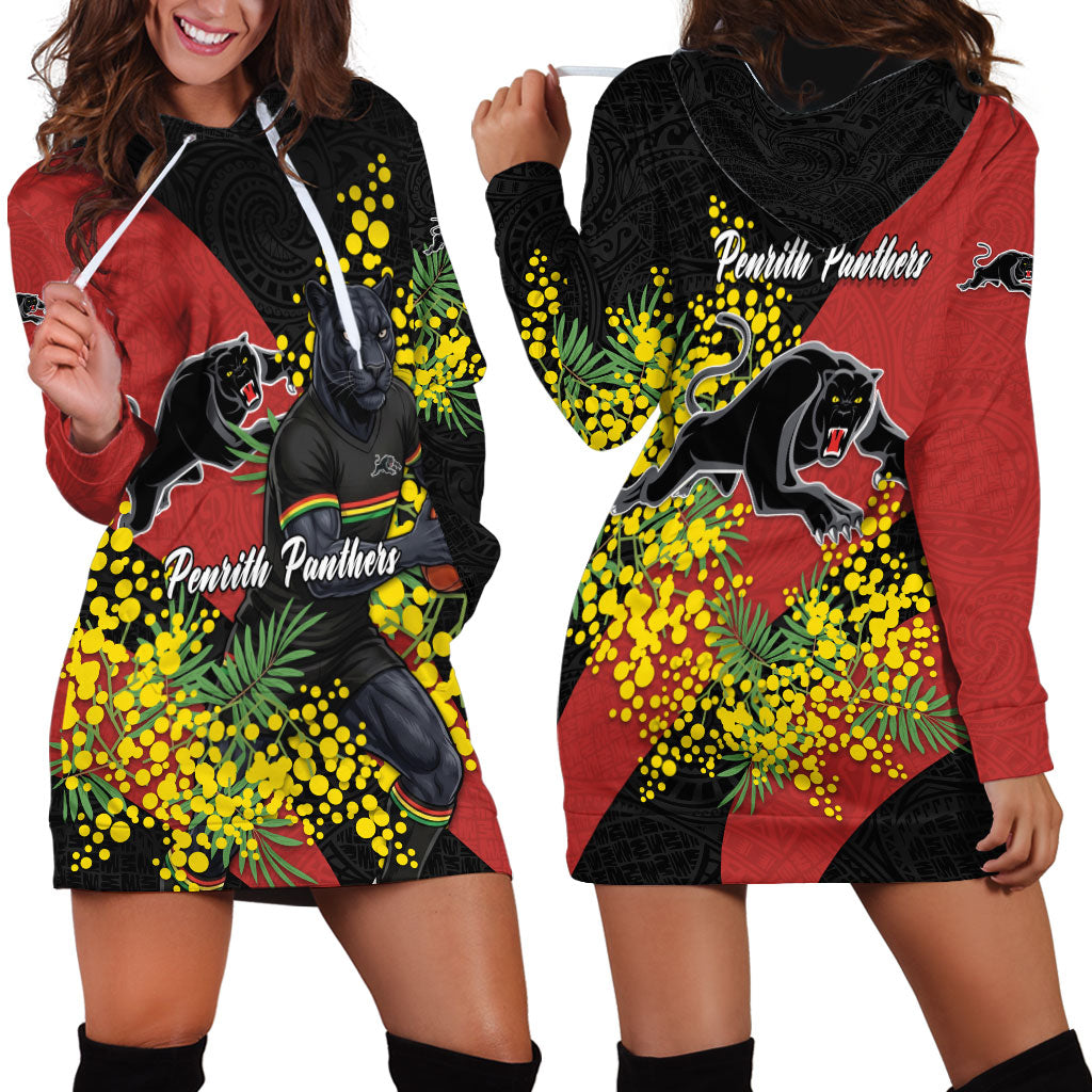 Penrith Panthers Hoodie Dress Golden Wattle Floral Polynesian - Australian Flower - Rugby Mascot