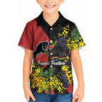 Penrith Panthers Kid Hawaiian Shirt Golden Wattle Floral Polynesian - Australian Flower - Rugby Mascot