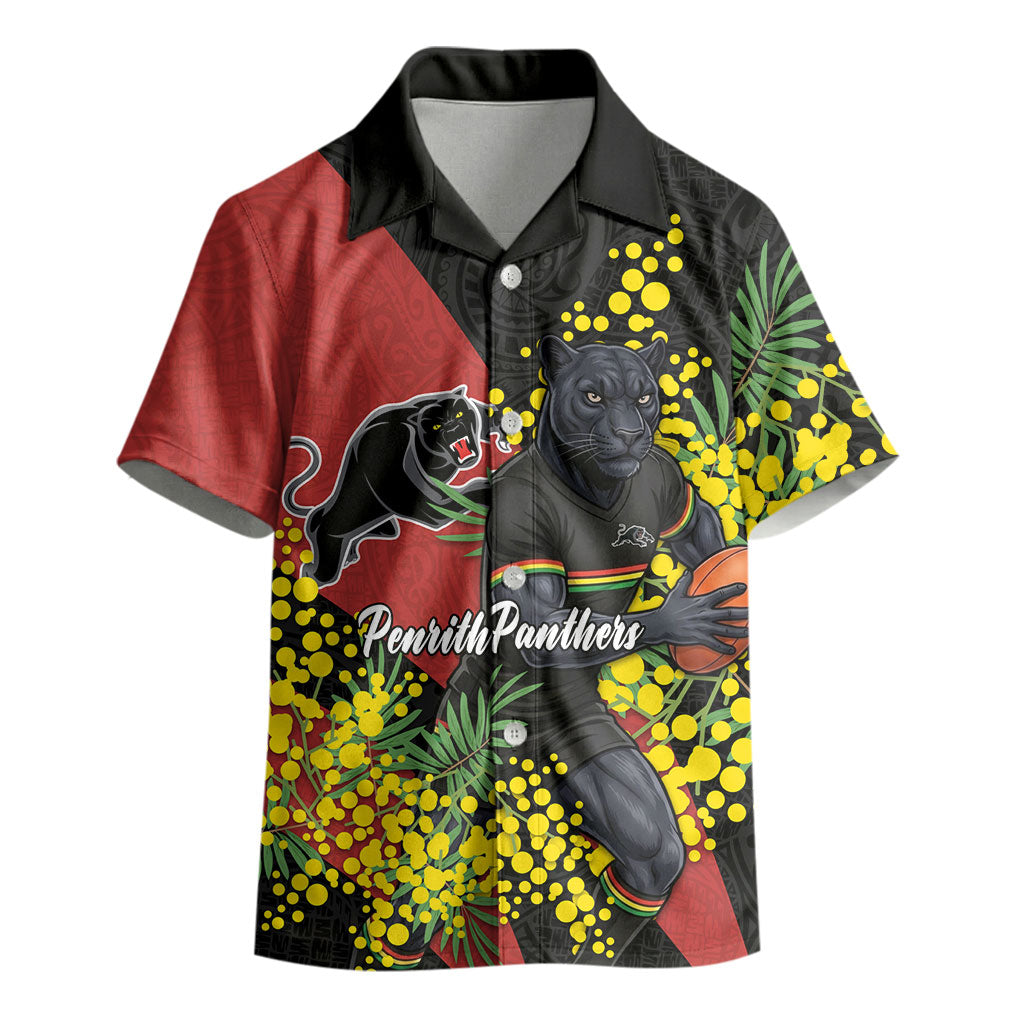 Penrith Panthers Kid Hawaiian Shirt Golden Wattle Floral Polynesian - Australian Flower - Rugby Mascot