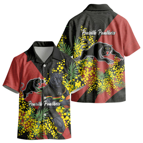 Penrith Panthers Kid Hawaiian Shirt Golden Wattle Floral Polynesian - Australian Flower - Rugby Mascot