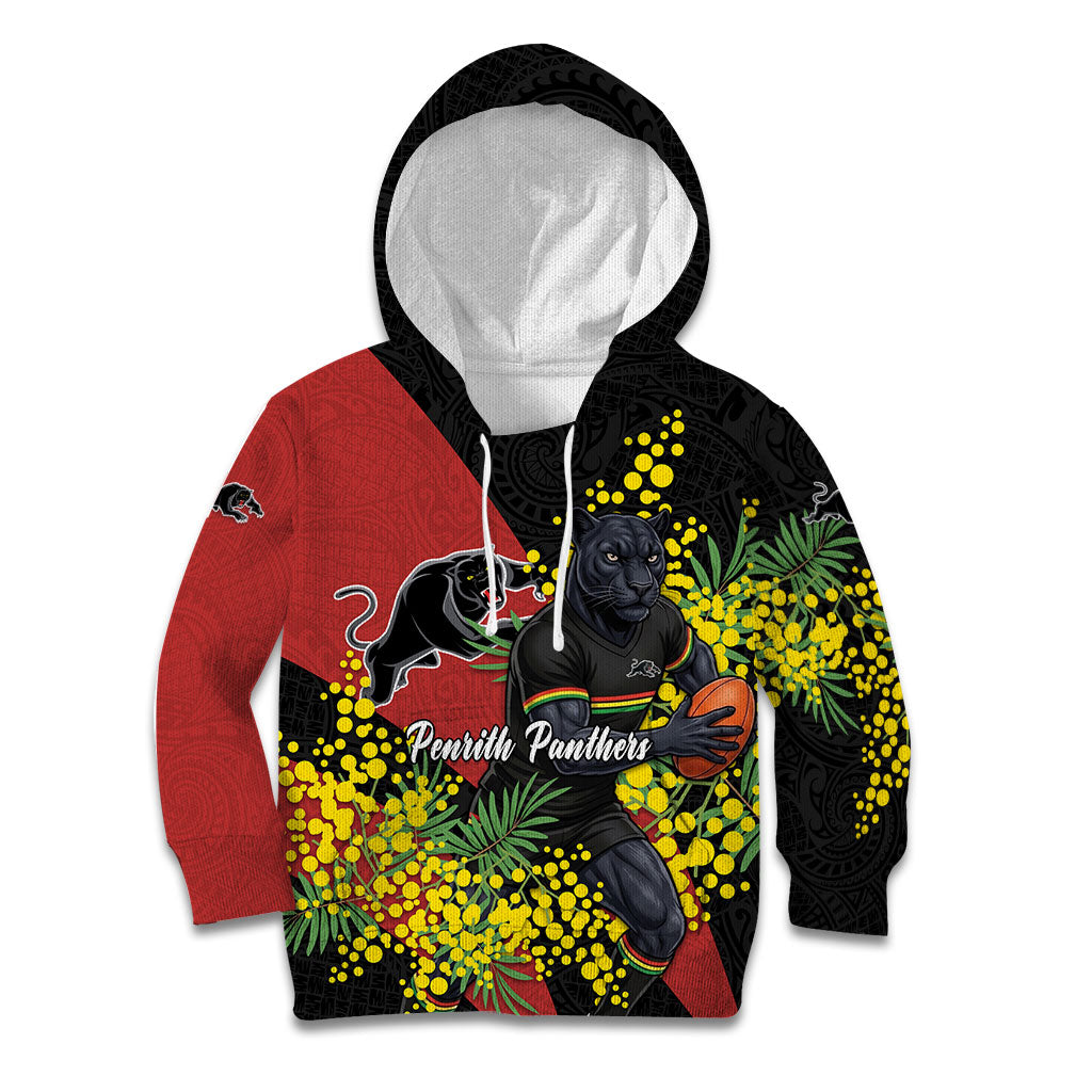 Penrith Panthers Kid Hoodie Golden Wattle Floral Polynesian - Australian Flower - Rugby Mascot