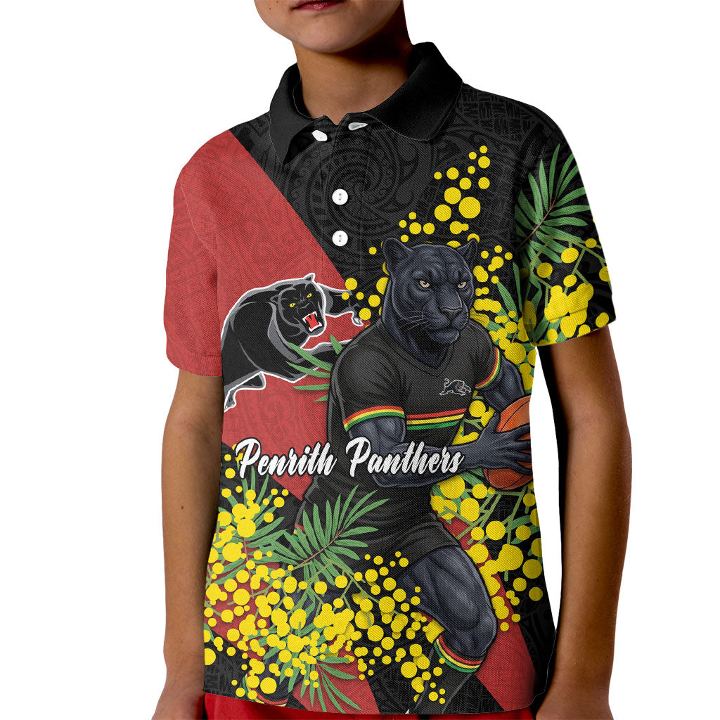 Penrith Panthers Kid Polo Shirt Golden Wattle Floral Polynesian - Australian Flower - Rugby Mascot