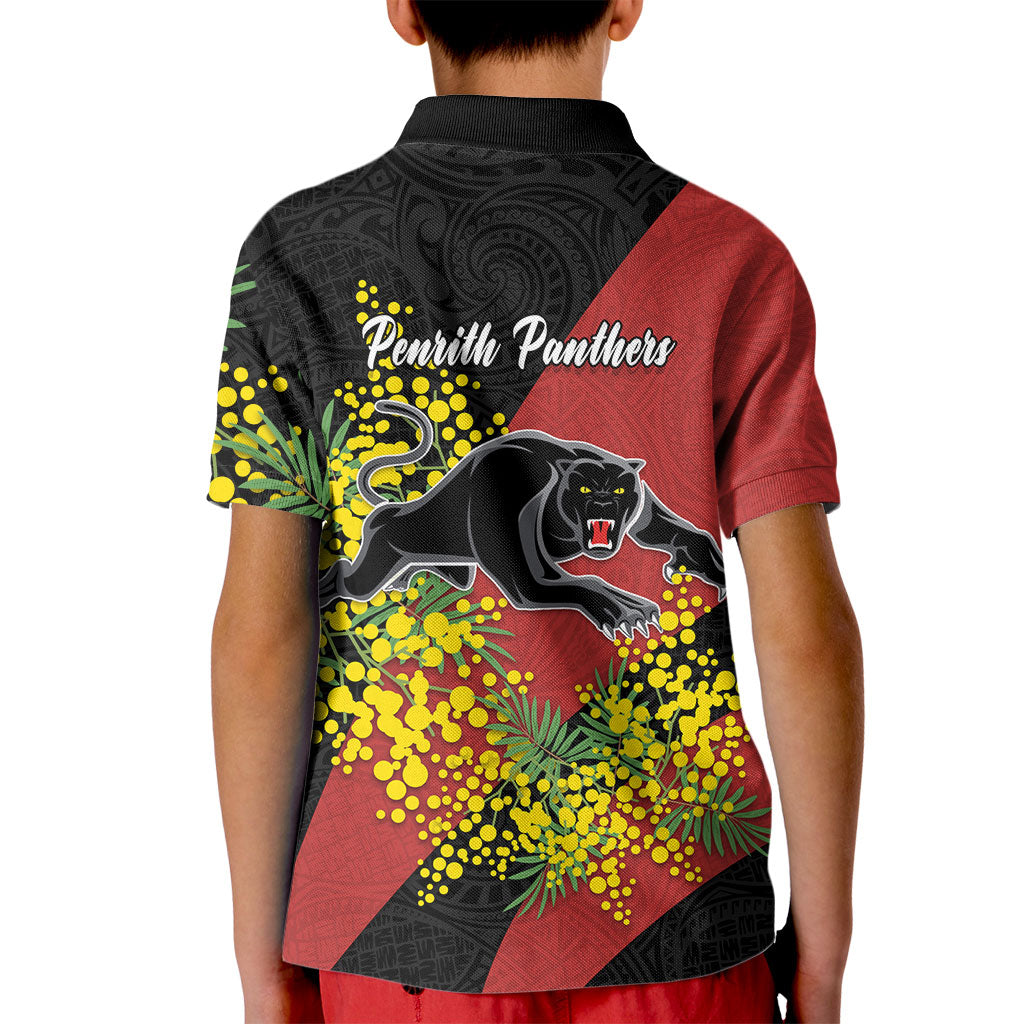 Penrith Panthers Kid Polo Shirt Golden Wattle Floral Polynesian - Australian Flower - Rugby Mascot
