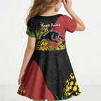 Penrith Panthers Kid Short Sleeve Dress Golden Wattle Floral Polynesian - Australian Flower - Rugby Mascot