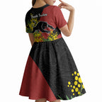 Penrith Panthers Kid Short Sleeve Dress Golden Wattle Floral Polynesian - Australian Flower - Rugby Mascot