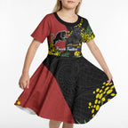 Penrith Panthers Kid Short Sleeve Dress Golden Wattle Floral Polynesian - Australian Flower - Rugby Mascot