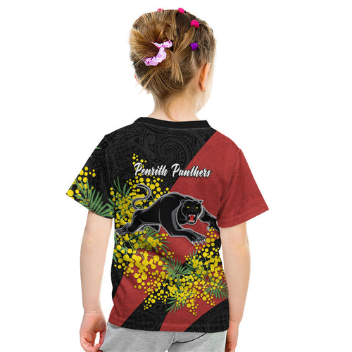 Penrith Panthers Kid T Shirt Golden Wattle Floral Polynesian - Australian Flower - Rugby Mascot