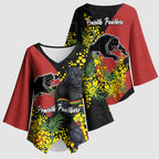 Penrith Panthers Kimono Sleeve Blouse Golden Wattle Floral Polynesian - Australian Flower - Rugby Mascot