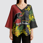 Penrith Panthers Kimono Sleeve Blouse Golden Wattle Floral Polynesian - Australian Flower - Rugby Mascot