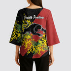 Penrith Panthers Kimono Sleeve Blouse Golden Wattle Floral Polynesian - Australian Flower - Rugby Mascot