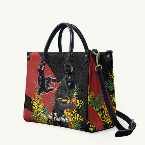 Penrith Panthers Leather Bag Golden Wattle Floral Polynesian - Australian Flower - Rugby Mascot