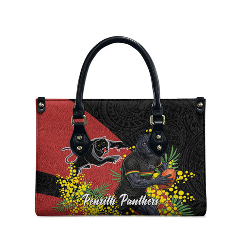 Penrith Panthers Leather Bag Golden Wattle Floral Polynesian - Australian Flower - Rugby Mascot