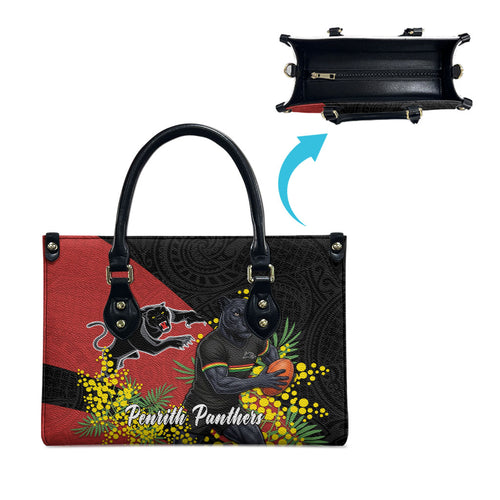 Penrith Panthers Leather Bag Golden Wattle Floral Polynesian - Australian Flower - Rugby Mascot