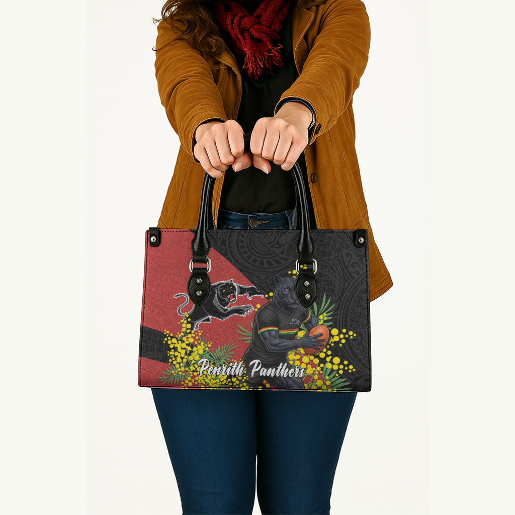 Penrith Panthers Leather Bag Golden Wattle Floral Polynesian - Australian Flower - Rugby Mascot