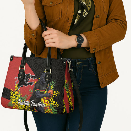 Penrith Panthers Leather Bag Golden Wattle Floral Polynesian - Australian Flower - Rugby Mascot
