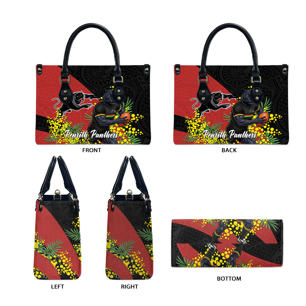 Penrith Panthers Leather Bag Golden Wattle Floral Polynesian - Australian Flower - Rugby Mascot