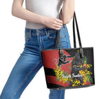 Penrith Panthers Leather Tote Bag Golden Wattle Floral Polynesian - Australian Flower - Rugby Mascot