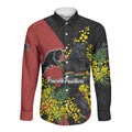 Penrith Panthers Long Sleeve Button Shirt Golden Wattle Floral Polynesian - Australian Flower - Rugby Mascot