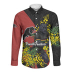 Penrith Panthers Long Sleeve Button Shirt Golden Wattle Floral Polynesian - Australian Flower - Rugby Mascot