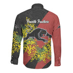 Penrith Panthers Long Sleeve Button Shirt Golden Wattle Floral Polynesian - Australian Flower - Rugby Mascot