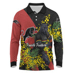 Penrith Panthers Long Sleeve Polo Shirt Golden Wattle Floral Polynesian - Australian Flower - Rugby Mascot