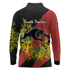 Penrith Panthers Long Sleeve Polo Shirt Golden Wattle Floral Polynesian - Australian Flower - Rugby Mascot