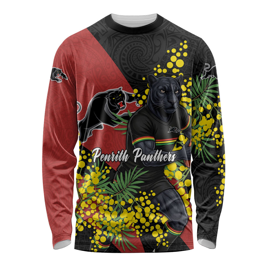 Penrith Panthers Long Sleeve Shirt Golden Wattle Floral Polynesian - Australian Flower - Rugby Mascot