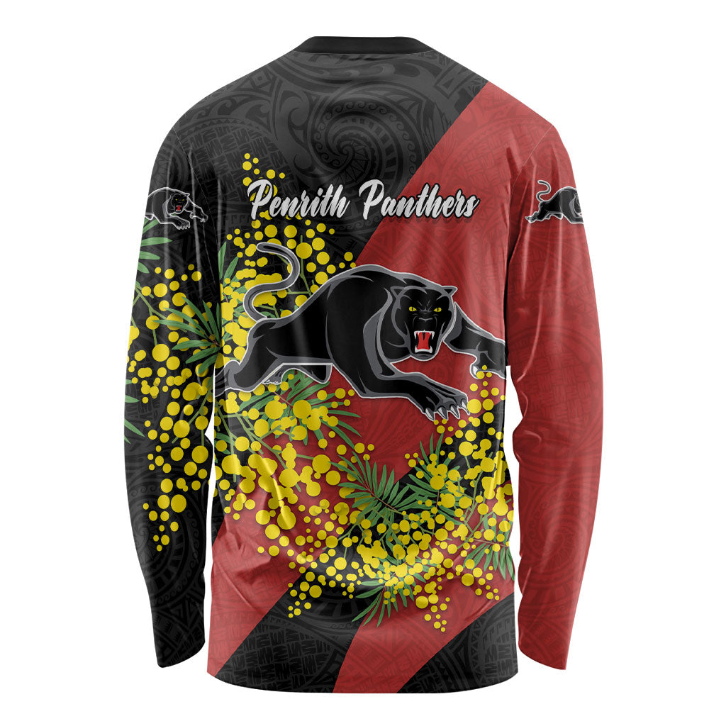 Penrith Panthers Long Sleeve Shirt Golden Wattle Floral Polynesian - Australian Flower - Rugby Mascot