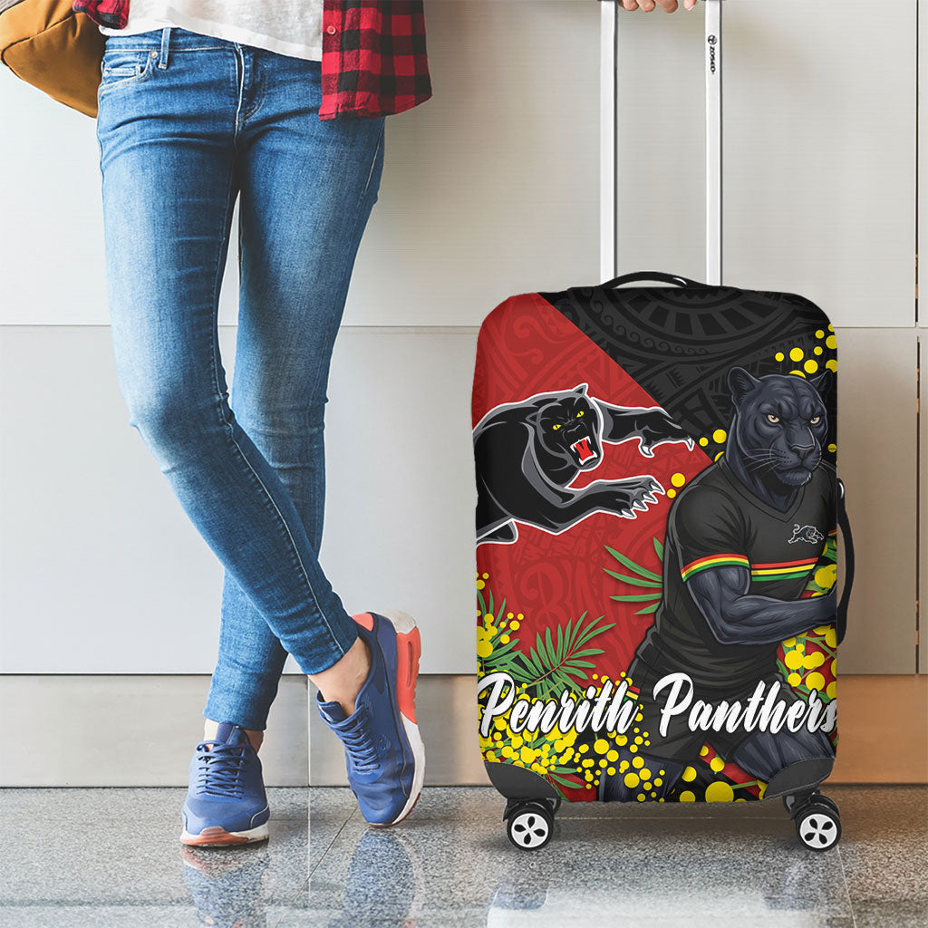 Penrith Panthers Luggage Cover Golden Wattle Floral Polynesian - Australian Flower - Rugby Mascot