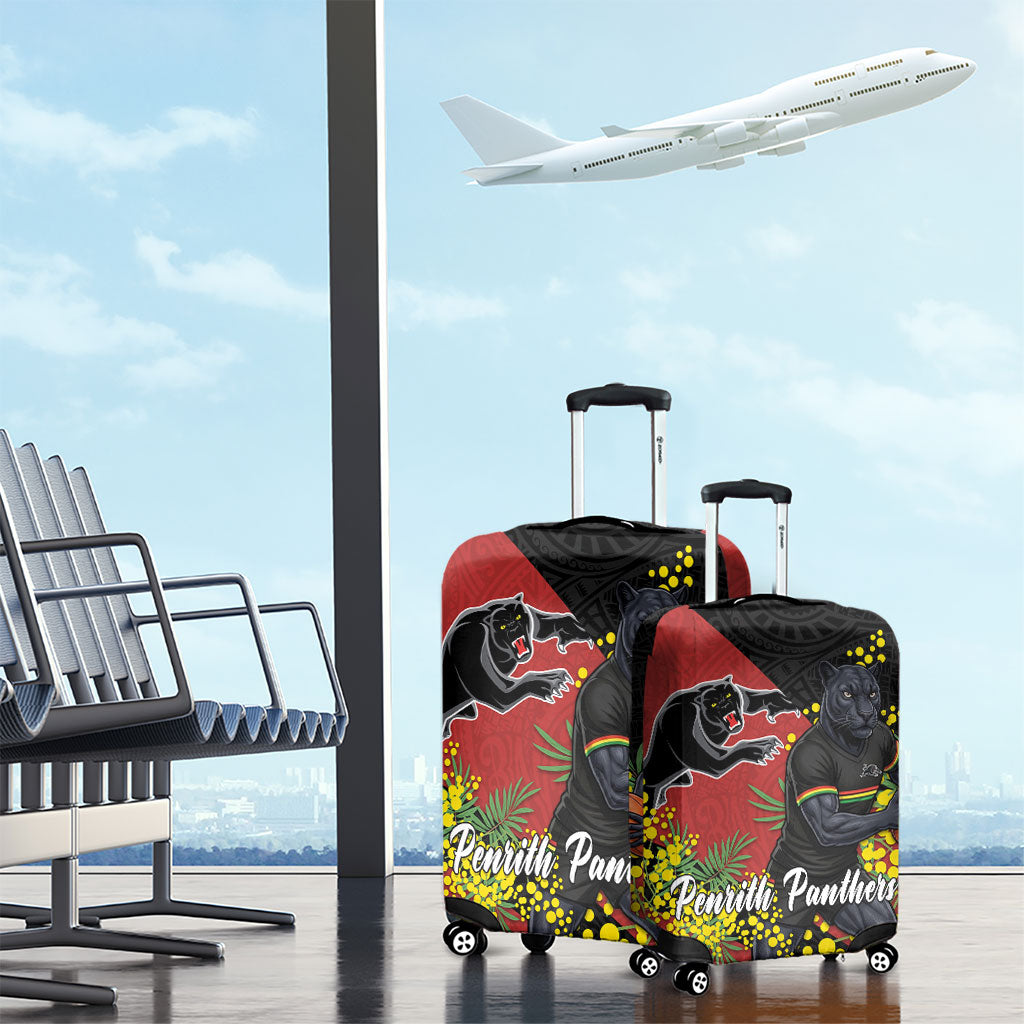 Penrith Panthers Luggage Cover Golden Wattle Floral Polynesian - Australian Flower - Rugby Mascot