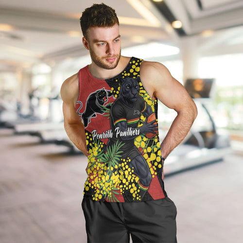 Penrith Panthers Men Tank Top Golden Wattle Floral Polynesian - Australian Flower - Rugby Mascot