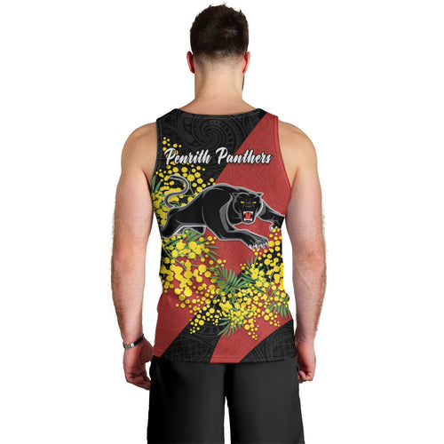 Penrith Panthers Men Tank Top Golden Wattle Floral Polynesian - Australian Flower - Rugby Mascot