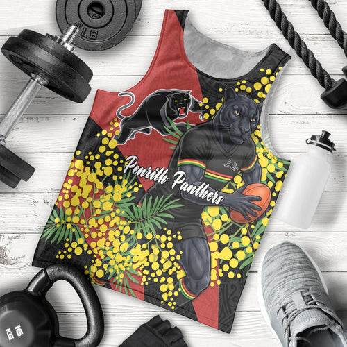 Penrith Panthers Men Tank Top Golden Wattle Floral Polynesian - Australian Flower - Rugby Mascot