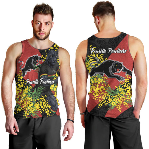 Penrith Panthers Men Tank Top Golden Wattle Floral Polynesian - Australian Flower - Rugby Mascot