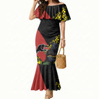 Penrith Panthers Mermaid Dress Golden Wattle Floral Polynesian - Australian Flower - Rugby Mascot