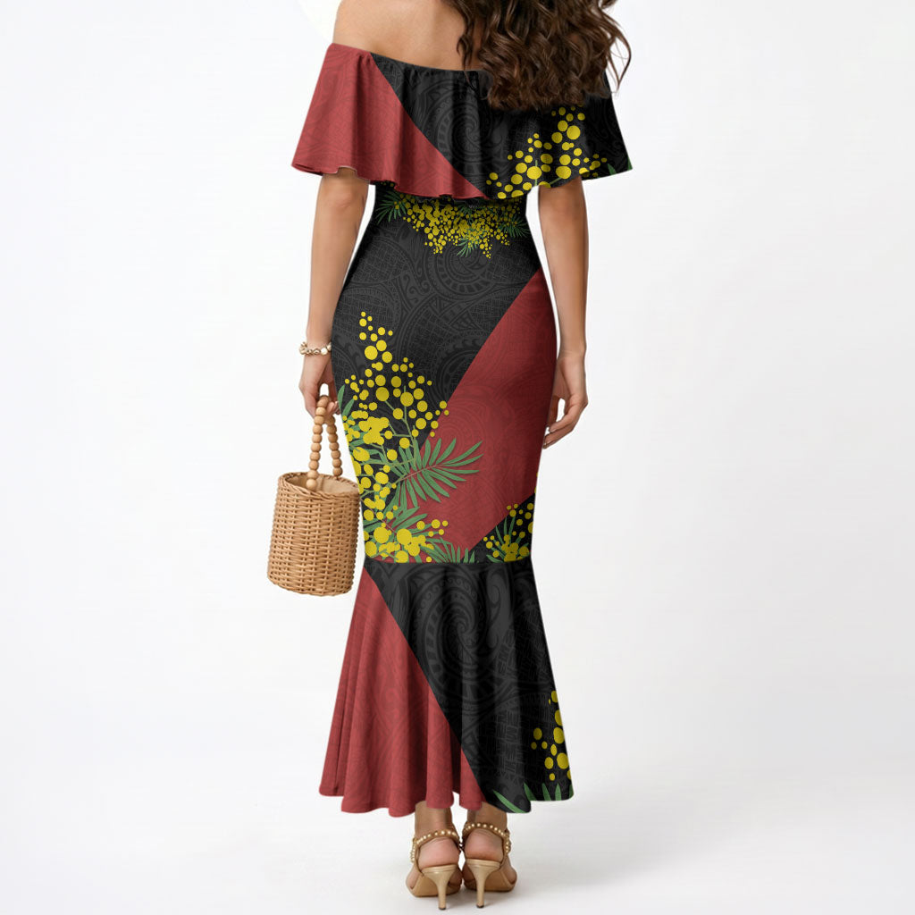 Penrith Panthers Mermaid Dress Golden Wattle Floral Polynesian - Australian Flower - Rugby Mascot