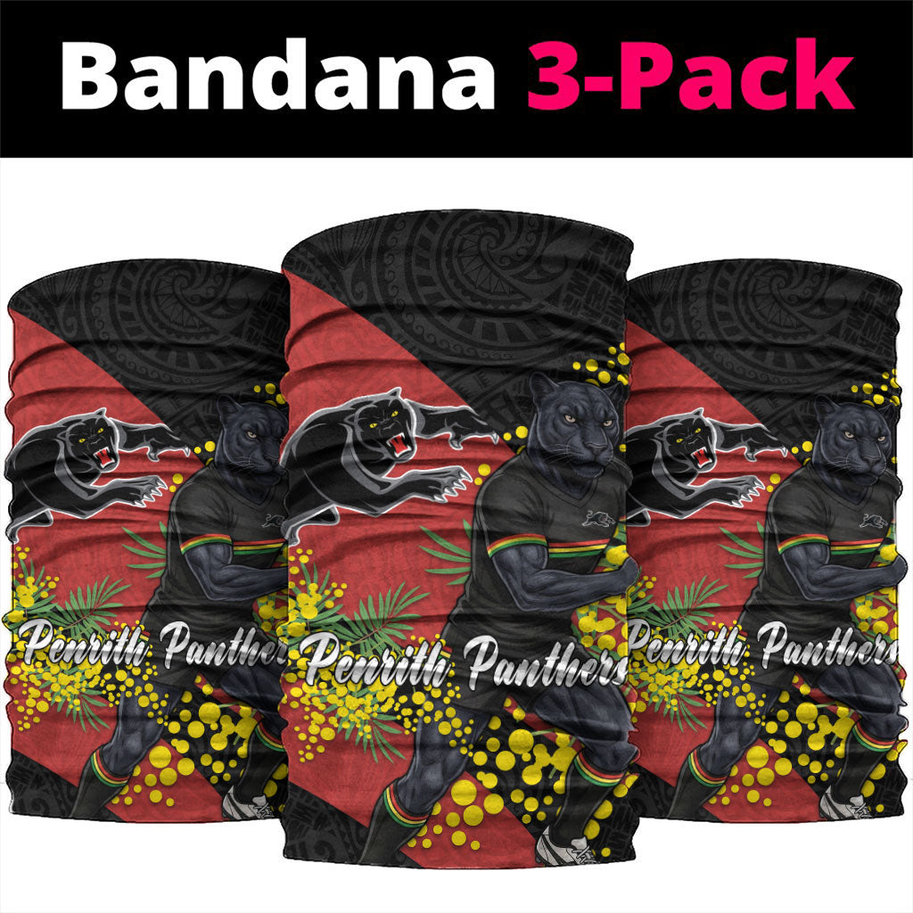 Penrith Panthers Neck Gaiter Golden Wattle Floral Polynesian - Australian Flower - Rugby Mascot