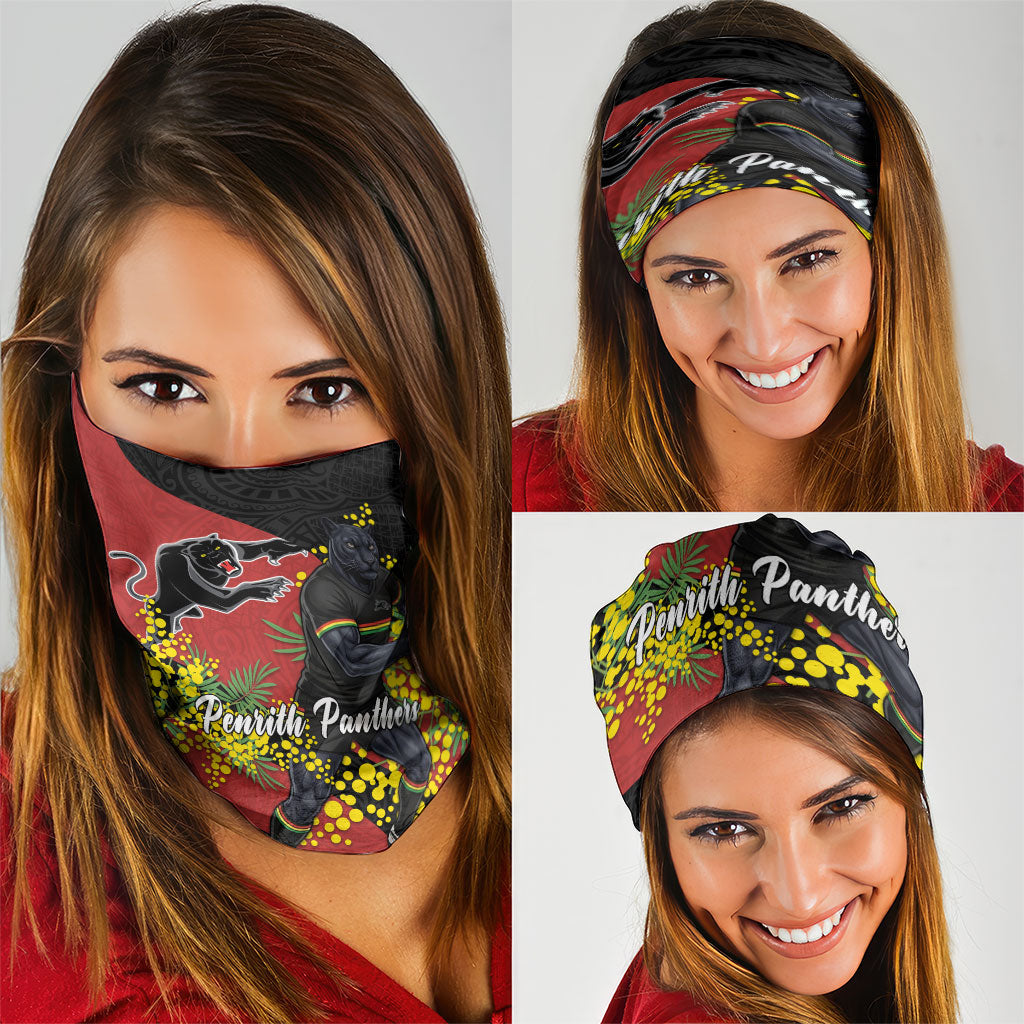 Penrith Panthers Neck Gaiter Golden Wattle Floral Polynesian - Australian Flower - Rugby Mascot