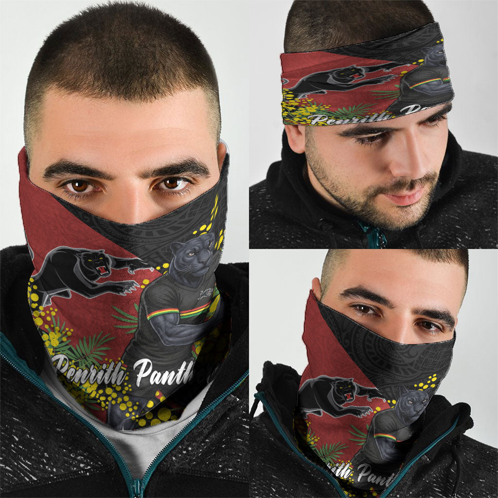 Penrith Panthers Neck Gaiter Golden Wattle Floral Polynesian - Australian Flower - Rugby Mascot
