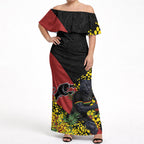 Penrith Panthers Off Shoulder Maxi Dress Golden Wattle Floral Polynesian - Australian Flower - Rugby Mascot