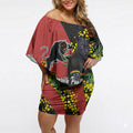 Penrith Panthers Off Shoulder Short Dress Golden Wattle Floral Polynesian - Australian Flower - Rugby Mascot