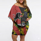 Penrith Panthers Off Shoulder Short Dress Golden Wattle Floral Polynesian - Australian Flower - Rugby Mascot