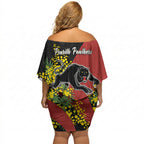 Penrith Panthers Off Shoulder Short Dress Golden Wattle Floral Polynesian - Australian Flower - Rugby Mascot