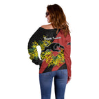 Penrith Panthers Off Shoulder Sweater Golden Wattle Floral Polynesian - Australian Flower - Rugby Mascot