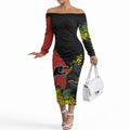 Penrith Panthers Off The Shoulder Long Sleeve Dress Golden Wattle Floral Polynesian - Australian Flower - Rugby Mascot